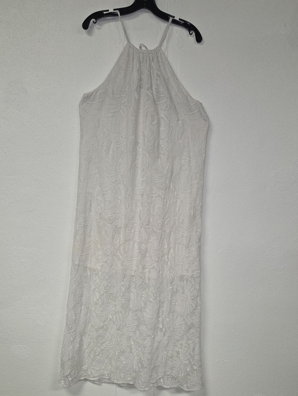 Trina Turk White Halter Midi Dress with Floral Lace